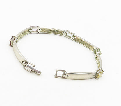 925 Sterling Silver  Topaz Amethyst & Peridot Bar Link Chain Bracelet  BT6224