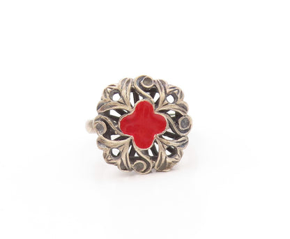 925 Sterling Silver Vintage Ring Enameled Victorian Swirly Flower  Sz 8  RG33009