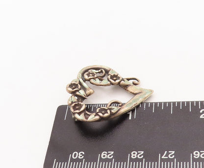 925 Sterling Silver Vintage Brooch Pin Solid Cutout Floral Love Heart  BP11085
