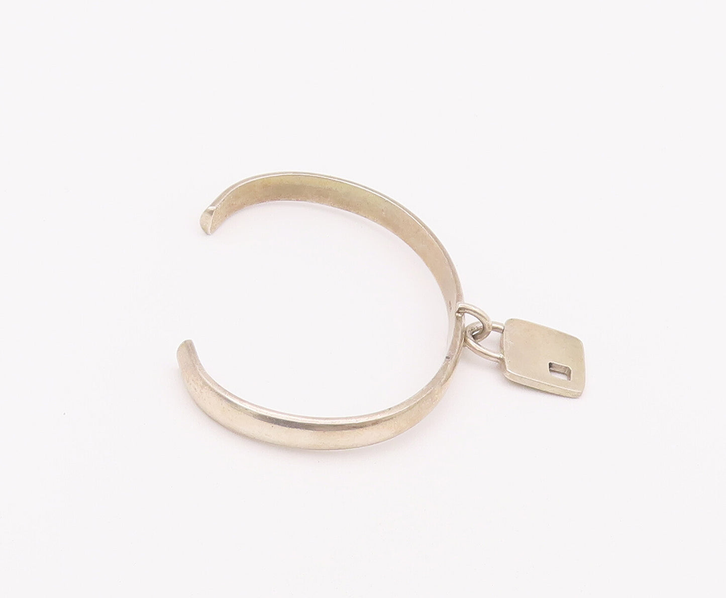 925 Sterling Silver Vintage Bracelet Minimalist Solid Dangling Lock Cuff BT10402