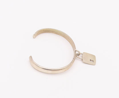 925 Sterling Silver Vintage Bracelet Minimalist Solid Dangling Lock Cuff BT10402
