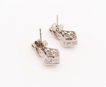 925 Sterling Silver Vintage Earrings Solid Design Cutout Diamonds Inlay  EG13059