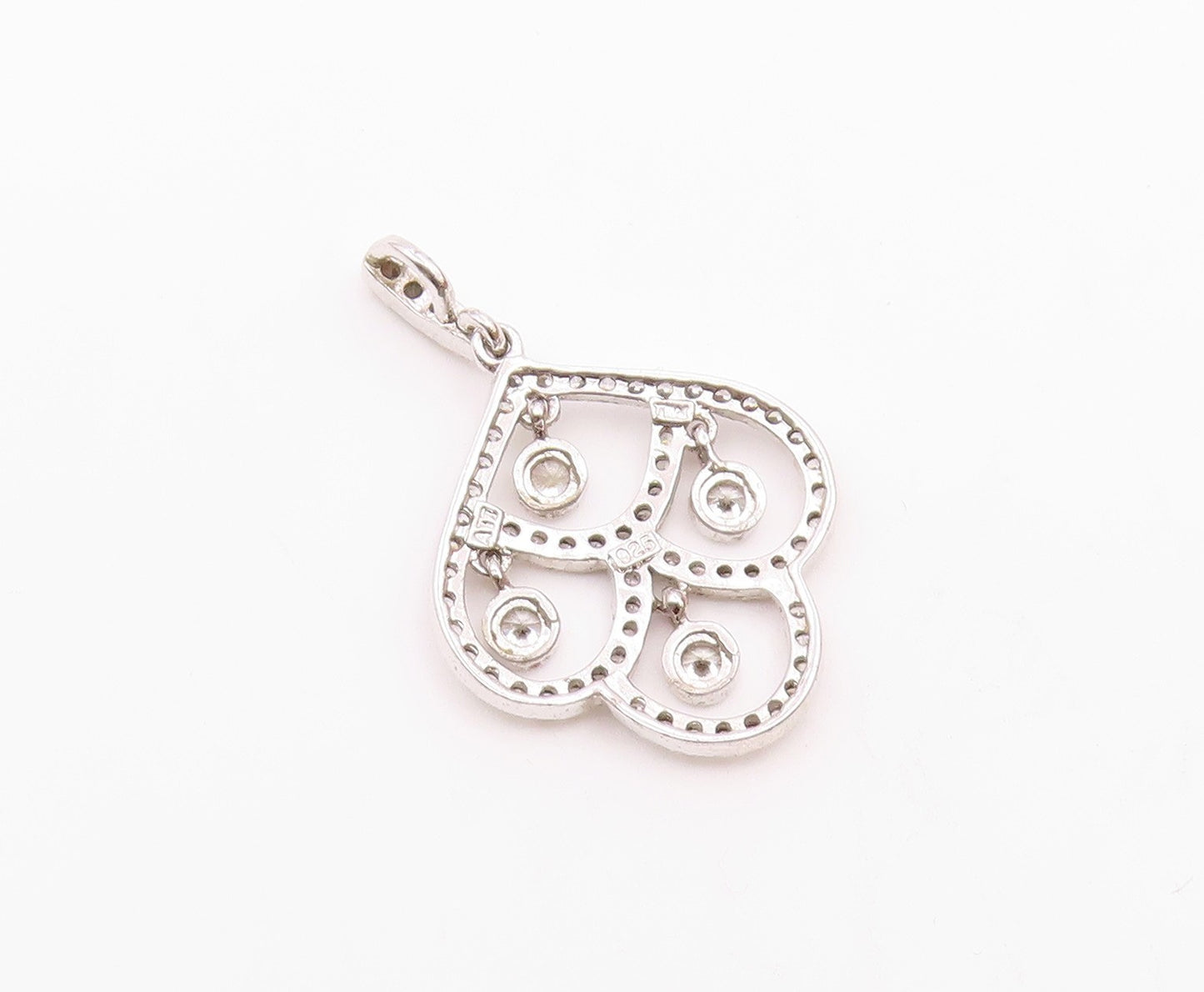 925 Sterling Silver  Vintage Open Swirl White Topaz Drop Pendant  PT20435