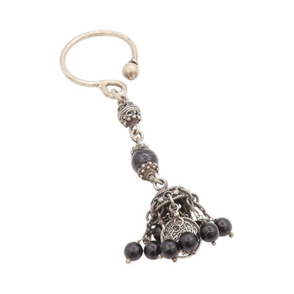 925 Sterling Silver Vintage Key Chain Ethnic Bohemian Black Beaded Design TR3975