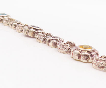 925 Sterling Silver Vintage Bracelet Amethyst Flowers & Ring Linked  BT10591