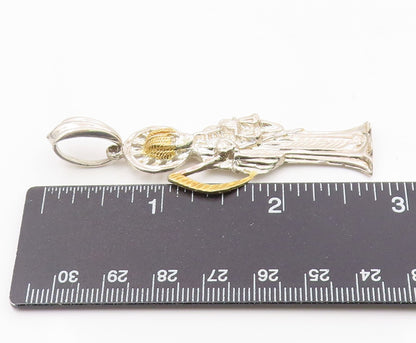 925 Sterling Silver  Vintage Shiny Two Tone Grim Reaper Drop Pendant  PT11803