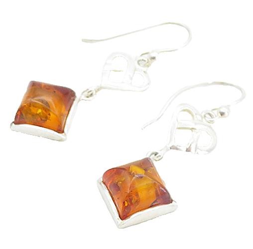 925 Sterling Silver  Cabochon Cut Amber Pretzel Knot Dangle Earrings  EG3586