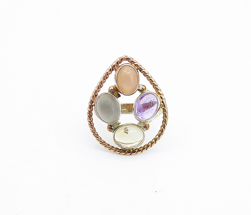 925 Silver  Amethyst Topaz & Mother Of Pearl Twist Cocktail Ring Sz 6  RG6579