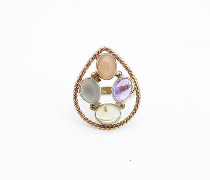 925 Silver  Amethyst Topaz & Mother Of Pearl Twist Cocktail Ring Sz 6  RG6579