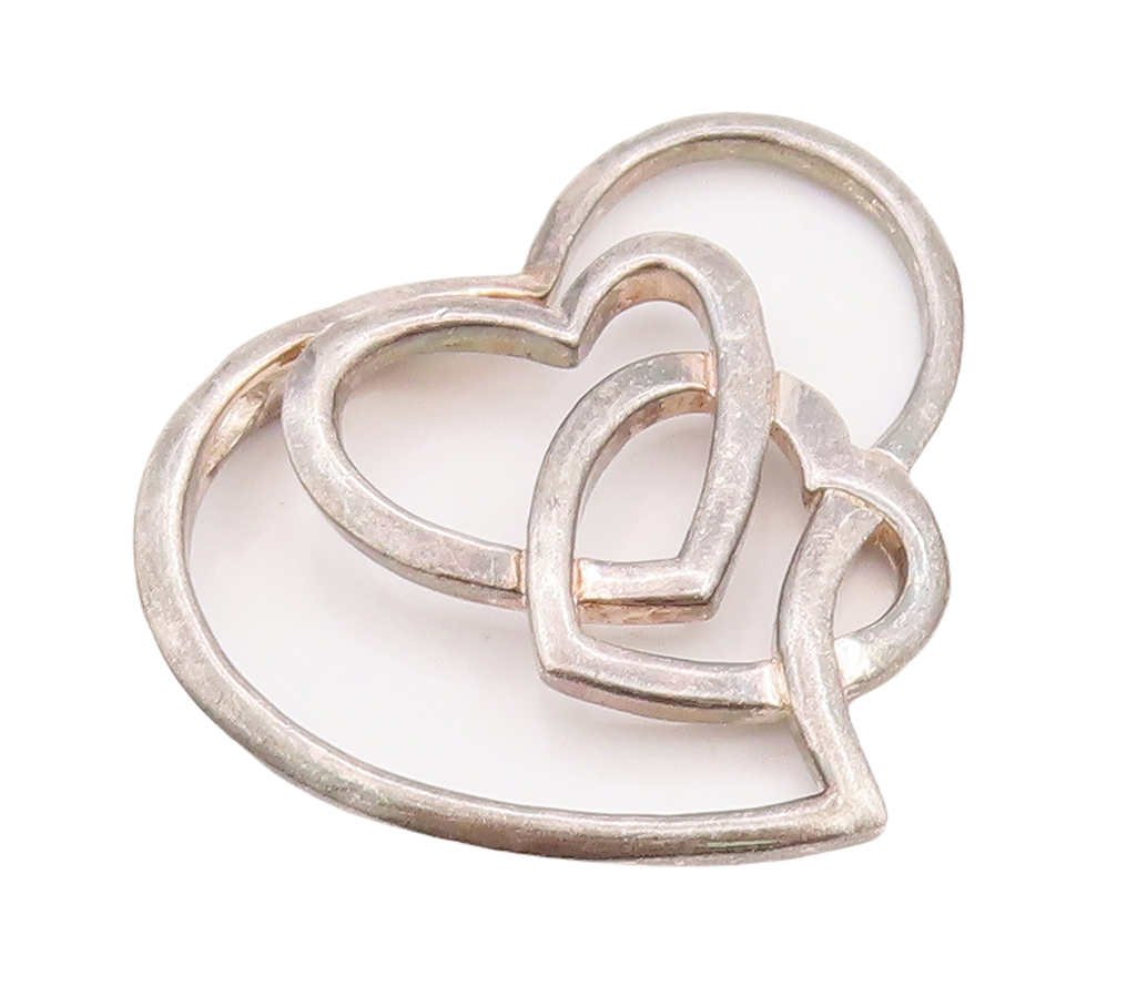 925 Sterling Silver Vintage Pendant Designer Cutout Interlocked Hearts  PT23373