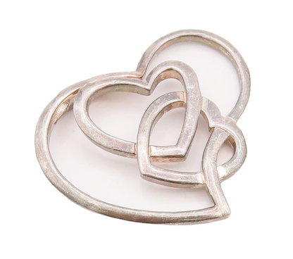 925 Sterling Silver Vintage Pendant Designer Cutout Interlocked Hearts  PT23373