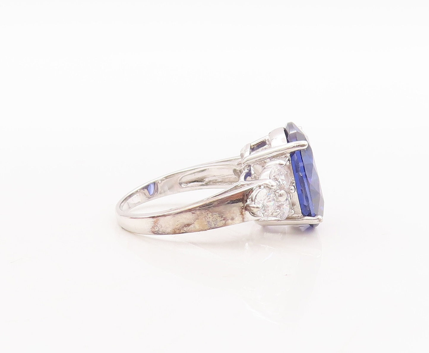 925 Sterling Silver Vintage Ring Round Cut Blue & White CZ  Sz 7  RG29693
