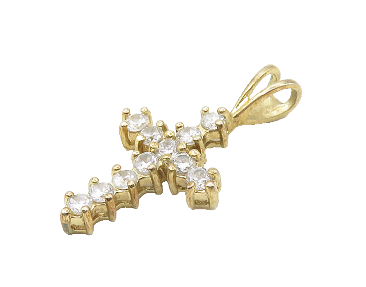 925 Silver  Shiny Cubic Zirconia Gold Plated Religious Cross Pendant  PT14439