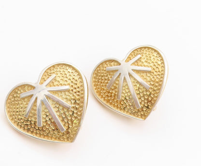 925 Sterling Silver Vintage Earrings Gold Plated Love Hearts Clip On  EG13734