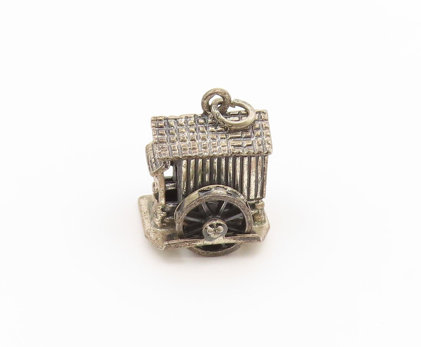 925 Sterling Silver Vintage Pendant BEAU Water Mill House Charm MOVES  PT26576