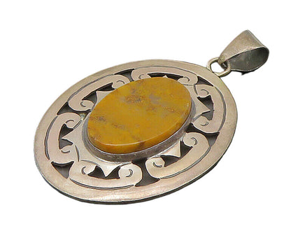 MEXICO 925 Sterling Silver Vintage Swirl Pattern Ocean Jasper Pendant PT20125