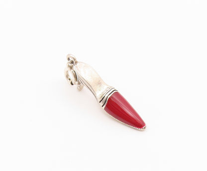 925 Sterling Silver   Vintage Red Enamel High Heel Charm Pendant  PT20599