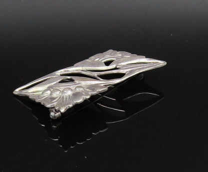 925 Silver  Vintage Antique Openwork Double Flower Rectangle Brooch Pin BP9998