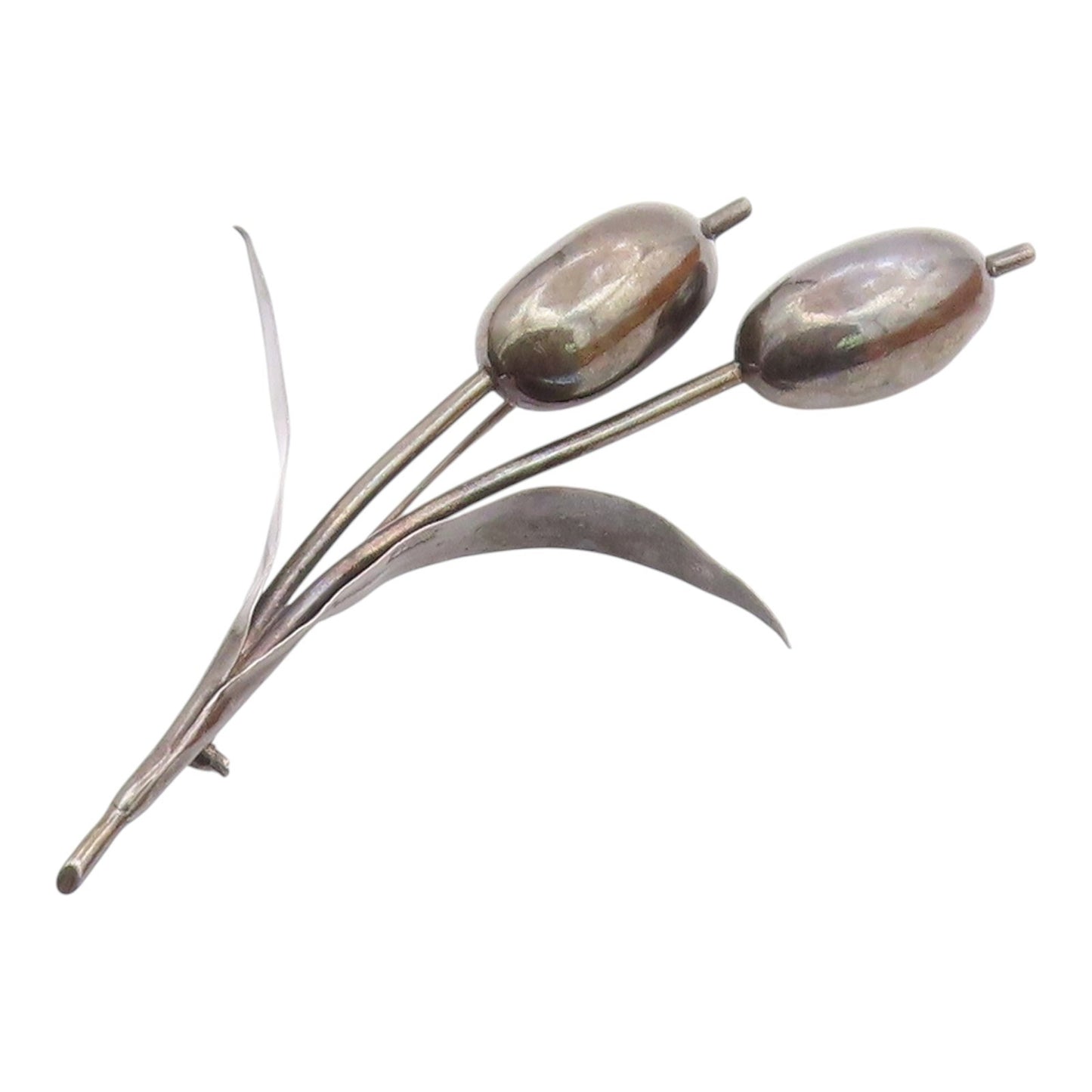 MEXICO 925 Silver  Vintage Large Stem Flower Statement Brooch Pin  BP9941