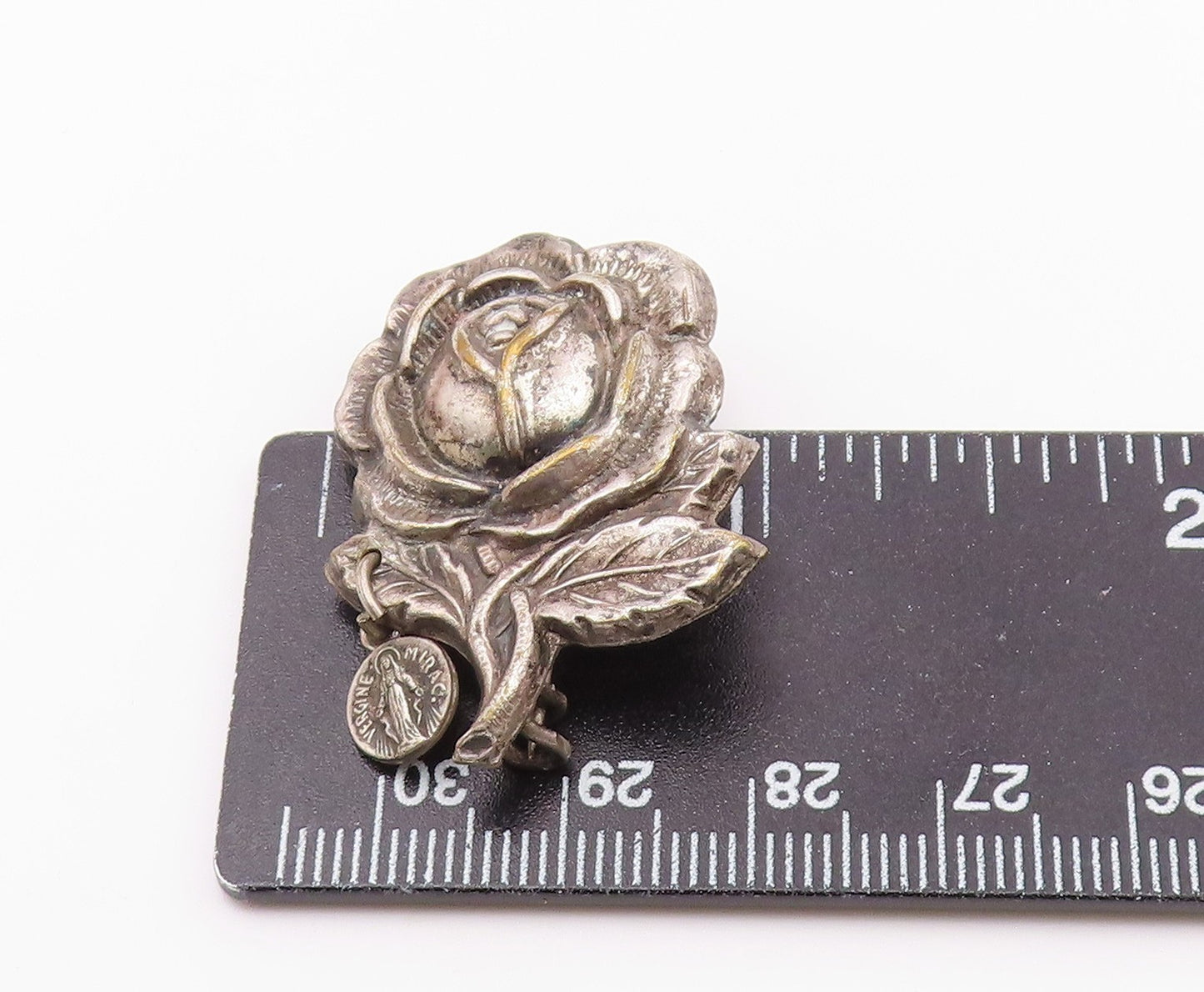 G FROSI 925 Sterling Silver  Vintage Dark Tone Rose Flower Brooch Pin  BP8196