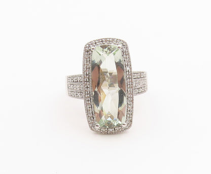 925 Sterling Silver Vintage Ring Real Diamonds & Green Amethyst  Sz 8  RG36484