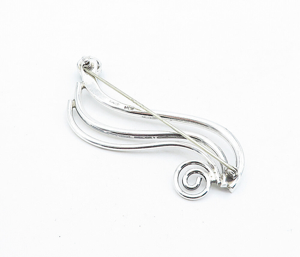 925 Sterling Silver  Vintage Malachite Shiny Split Swirl Brooch Pin  BP1654