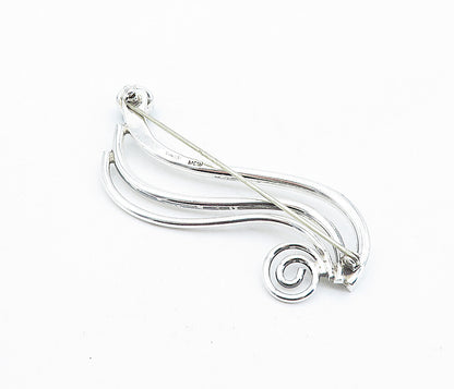 925 Sterling Silver  Vintage Malachite Shiny Split Swirl Brooch Pin  BP1654