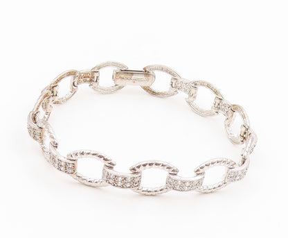 925 Sterling Silver Vintage Bracelet Round Cut CZ Elegant Open Link  BT11699