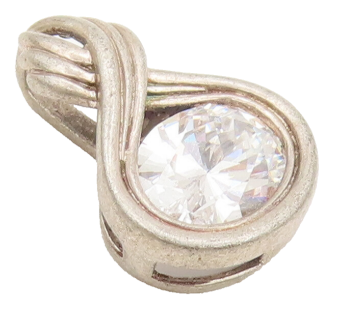 925 Sterling Silver  Vintage Minimalist Oval CZ Carved Loop Pendant  PT22307
