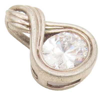 925 Sterling Silver  Vintage Minimalist Oval CZ Carved Loop Pendant  PT22307