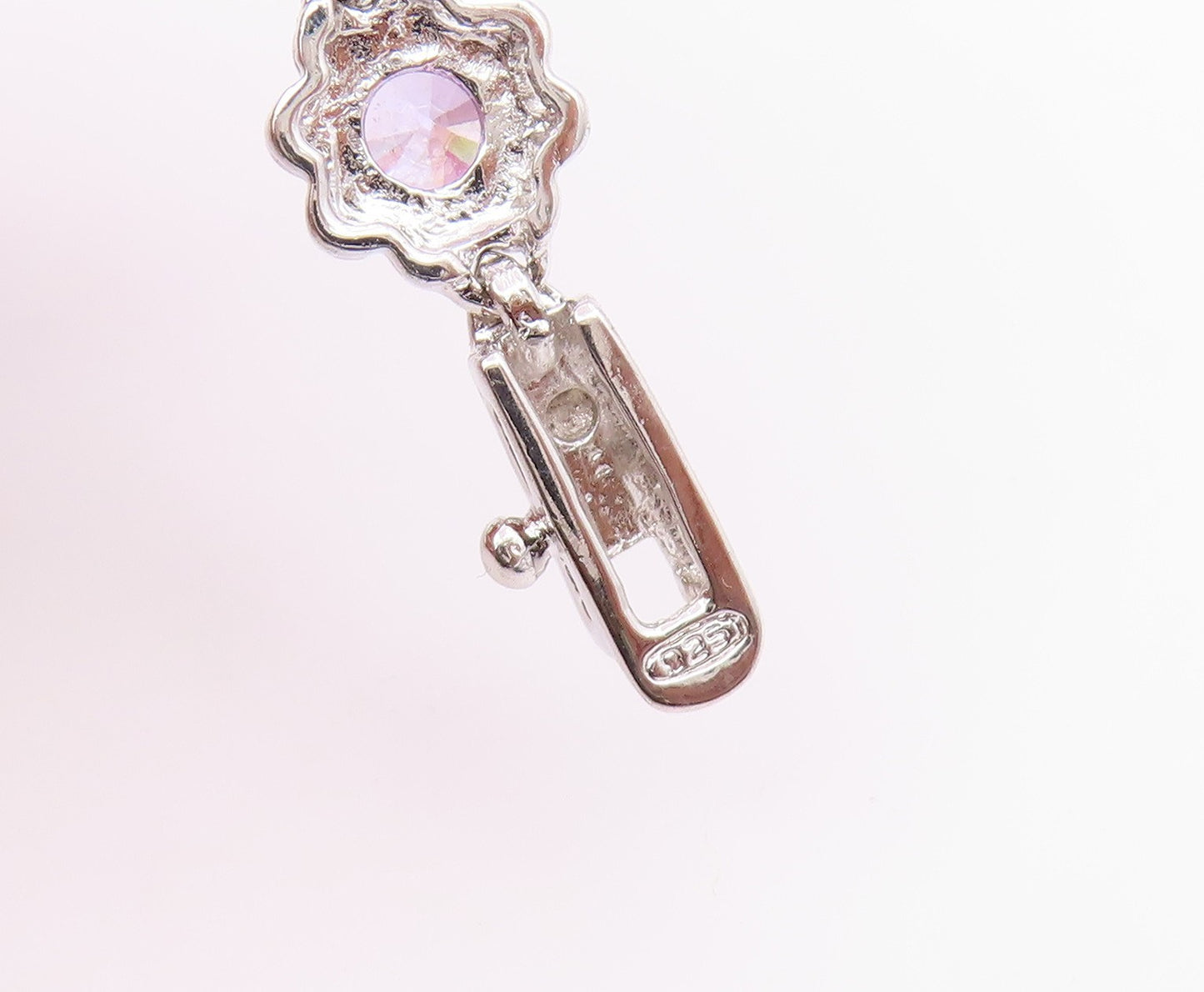 925 Sterling Silver  Shiny Purple Cubic Zirconia Floral Chain Bracelet  BT7366