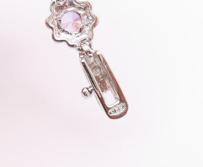 925 Sterling Silver  Shiny Purple Cubic Zirconia Floral Chain Bracelet  BT7366