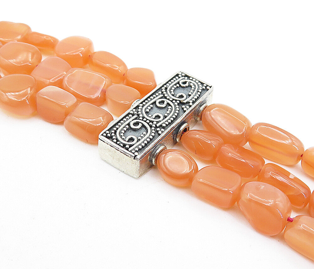 925 Sterling Silver Vintage Carnelian Multi Strand Beaded Bracelet BT2594