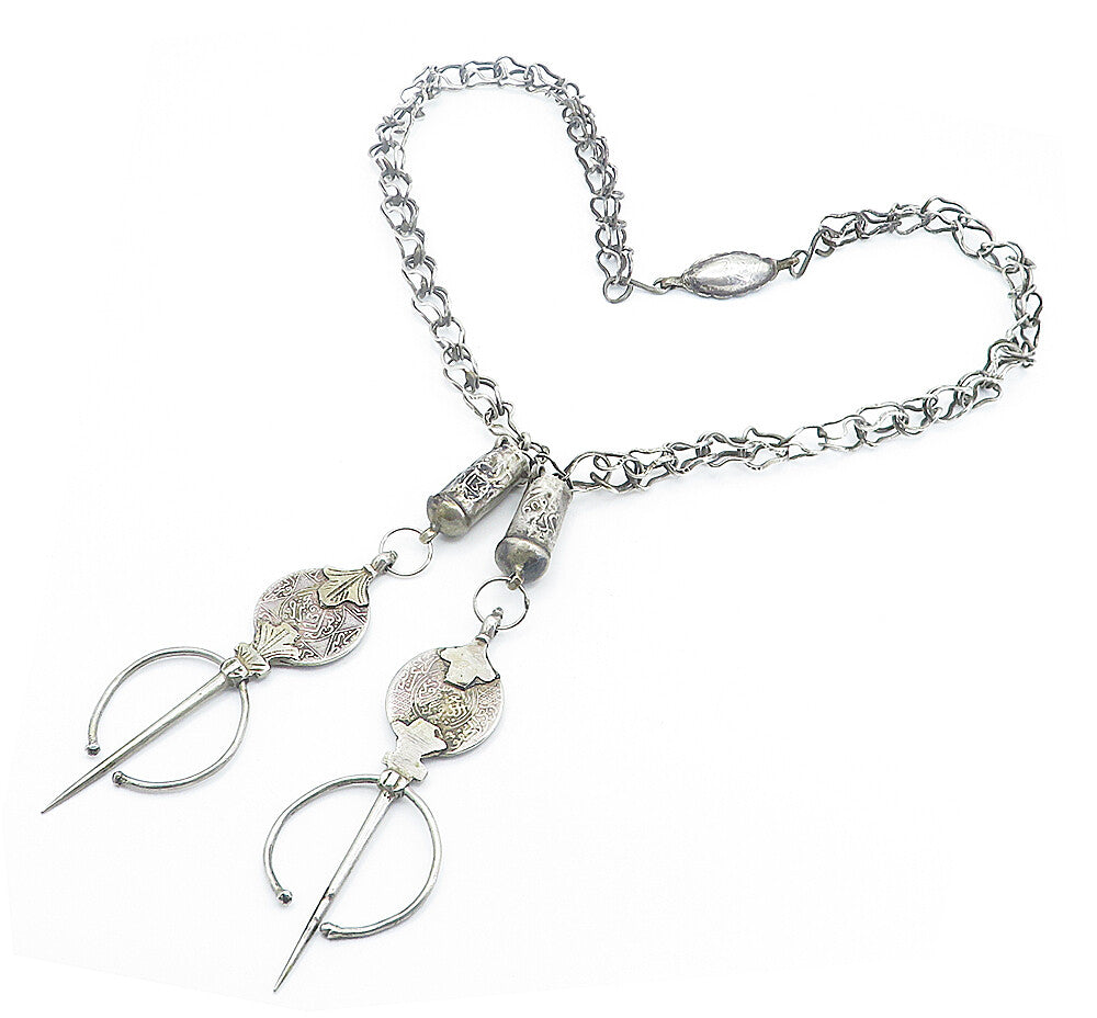 Solid Silver Vintage Antique Oxidized Pattern Designer Chain Necklace NE1204