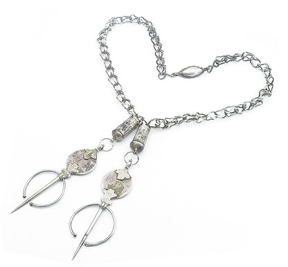 Solid Silver Vintage Antique Oxidized Pattern Designer Chain Necklace NE1204