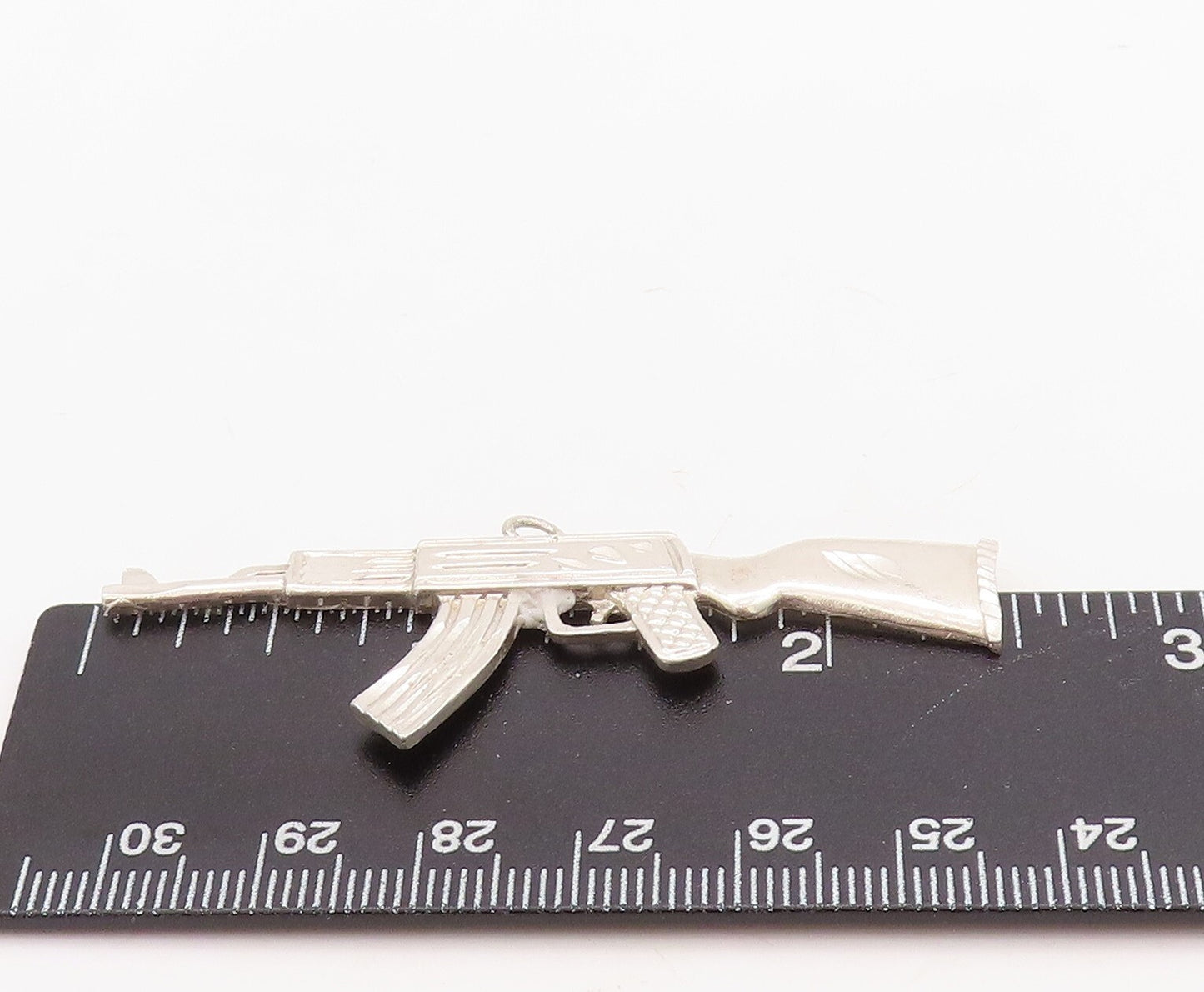 925 Sterling Silver Vintage Pendant Solid 3D Carved AK 47  PT23663