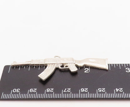 925 Sterling Silver Vintage Pendant Solid 3D Carved AK 47  PT23663