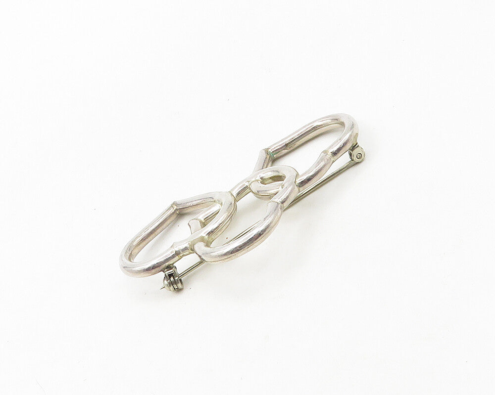 925 Sterling Silver  Vintage Shiny Polished Open Love Hearts Brooch Pin BP7535