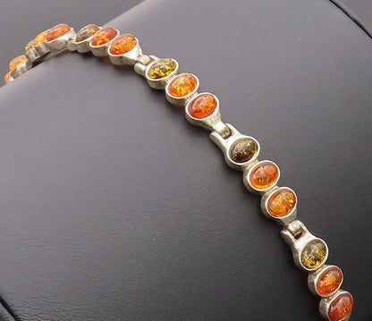 925 Sterling Silver Vintage Bracelet POLAND Link Oval Cabochon Amber  BT10177