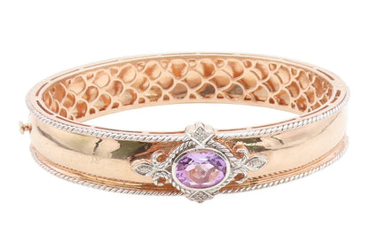 925 Sterling Silver Vintage Bracelet Gold Plated Amethyst Bangle  BT12005