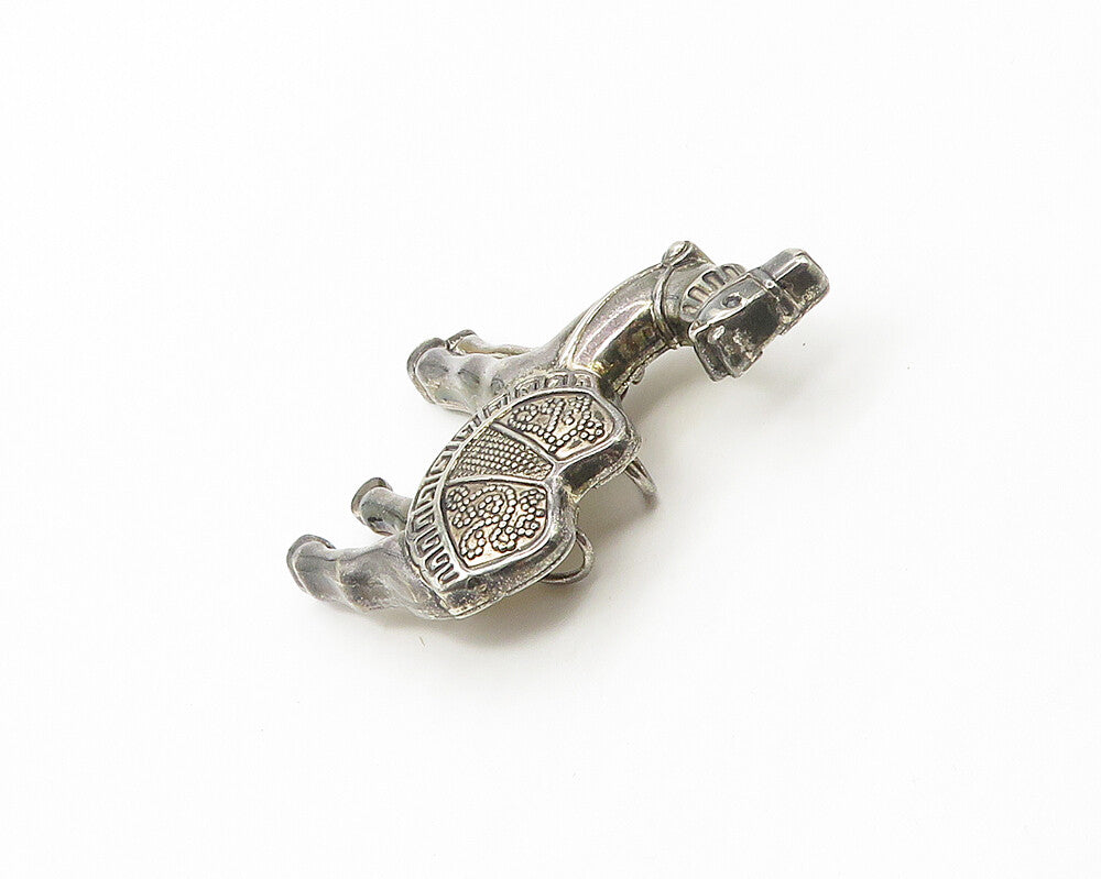 925 Sterling Silver  Vintage Shiny Dark Tone Camel Greek Key Brooch Pin BP6999