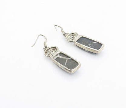 925 Sterling Silver  Vintage Cabochon Cut Jasper Square Drop Earrings  EG3522