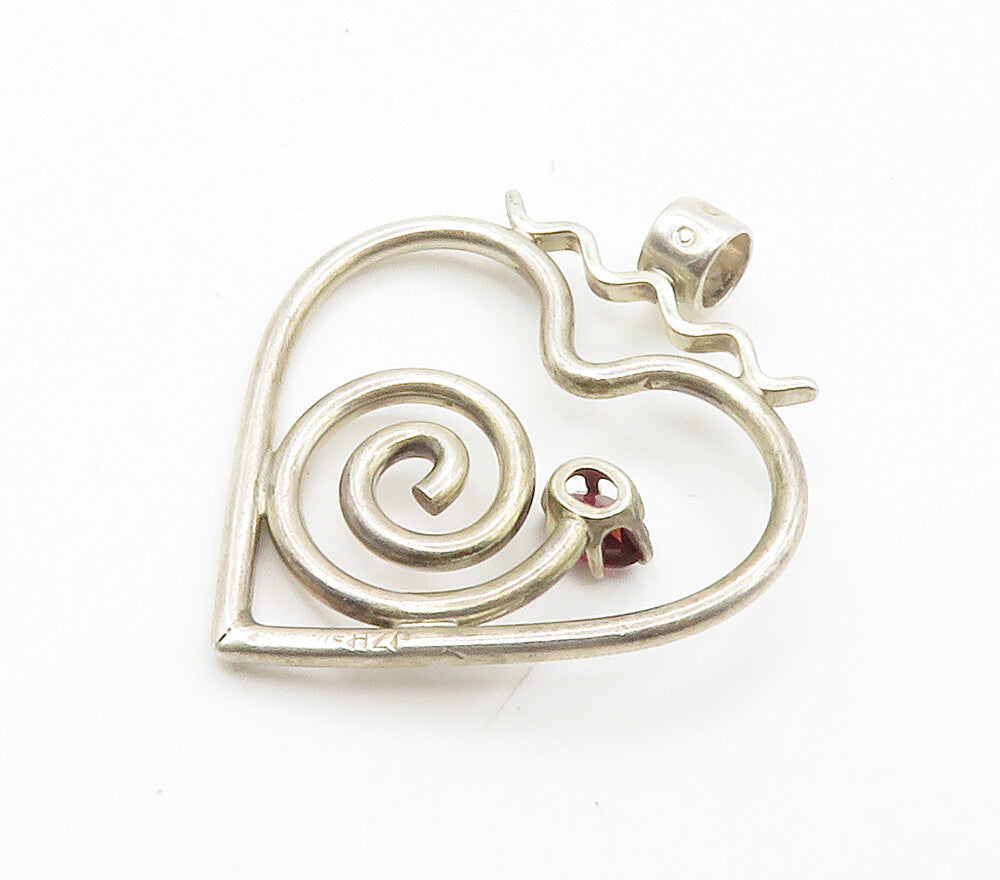 925 Sterling Silver  Vintage Pink Topaz Open Spiral Love Heart Pendant PT11624