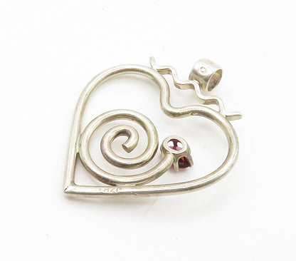 925 Sterling Silver  Vintage Pink Topaz Open Spiral Love Heart Pendant PT11624