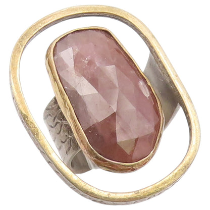 925 Sterling Silver Vintage Ring Modernist Faceted Quartz Band  Sz 6  RG36563