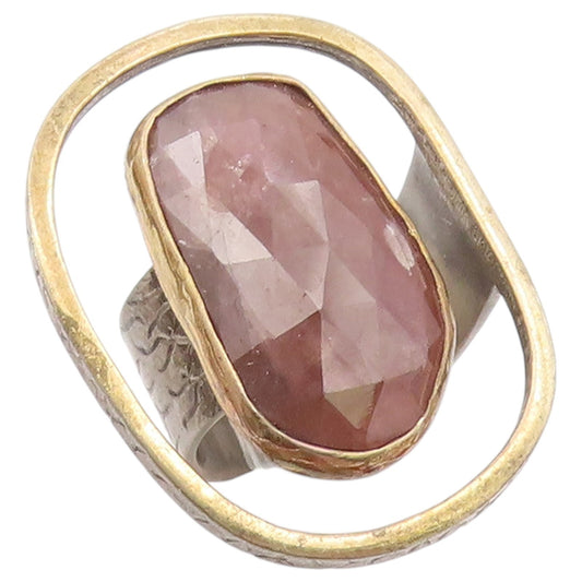 925 Sterling Silver Vintage Ring Modernist Faceted Quartz Band  Sz 6  RG36563
