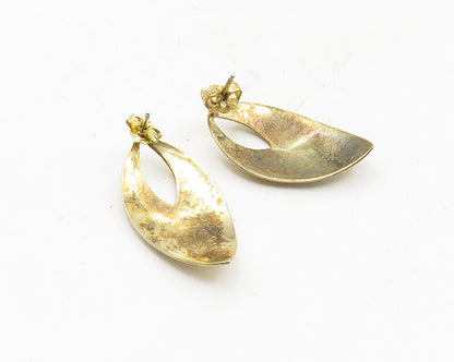 925 Sterling Silver  Vintage Shiny Gold Plated Curved Drop Earrings  EG5160