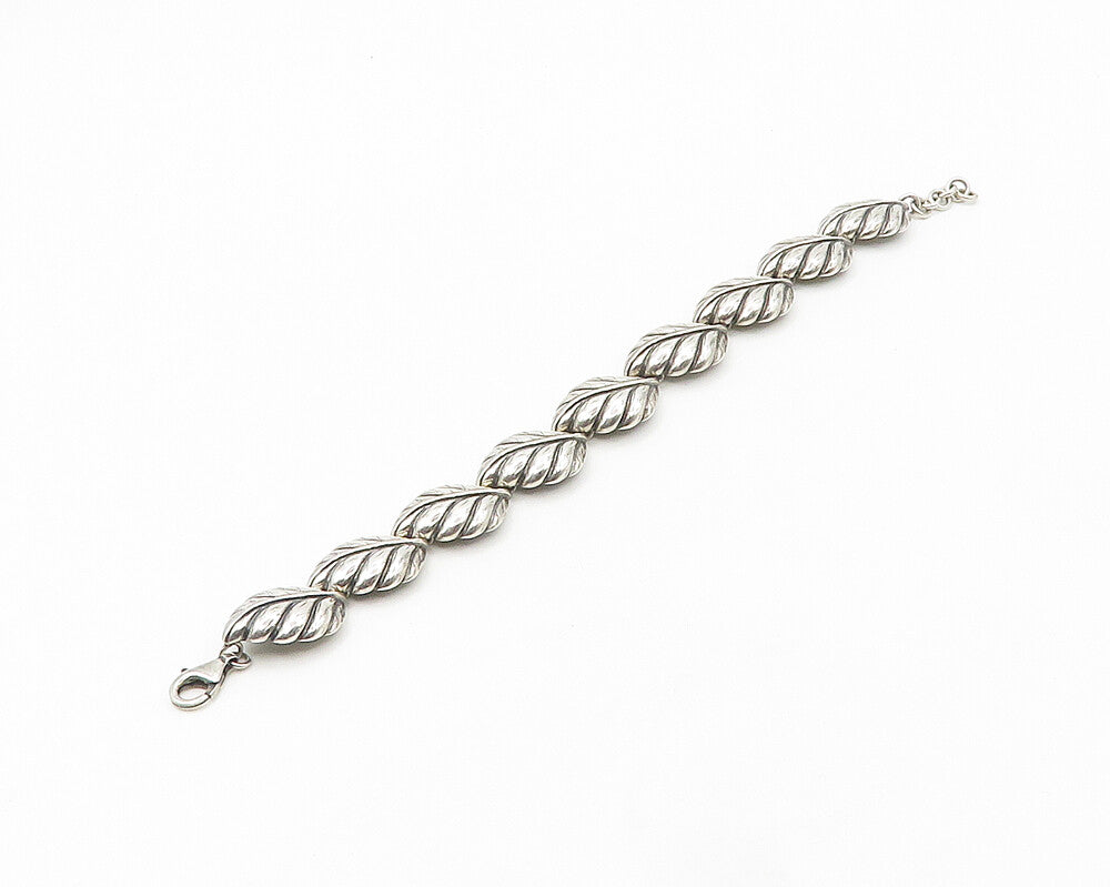 DESIGNER 925 Sterling Silver  Vintage Shiny Floral Leaf Chain Bracelet  BT7151