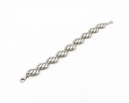 DESIGNER 925 Sterling Silver  Vintage Shiny Floral Leaf Chain Bracelet  BT7151