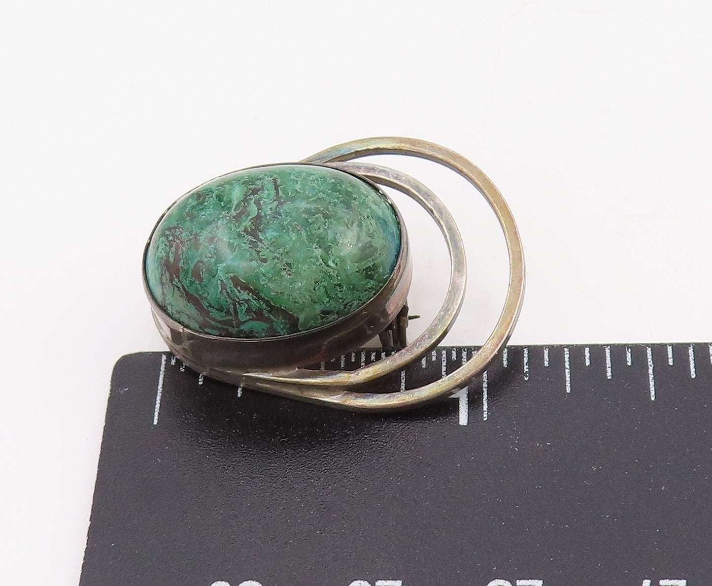 925 Sterling Silver Vintage Brooch Pin ISRAEL Modernist Oval Gemstone  BP12282